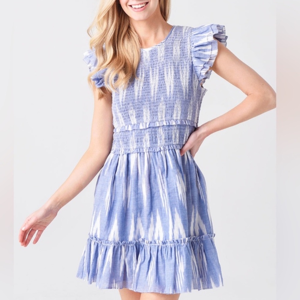 SAYLOR Dress | SAYLOR Zinnia Indigo Blue and White Ikat Mini Dress Size Medium